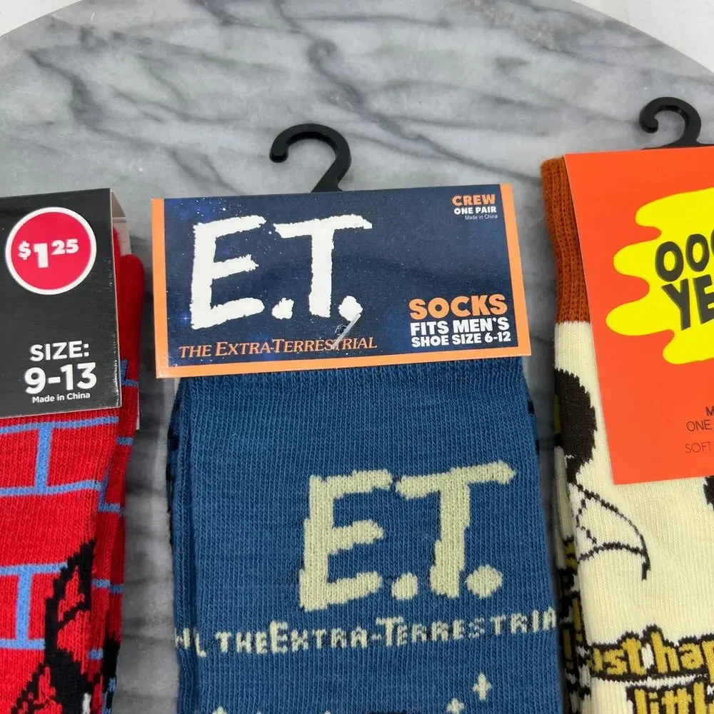 Spiderman, E.T. Movie, Bob Ross Crew Socks Men OSFM One Size Fits Most 3 Pairs